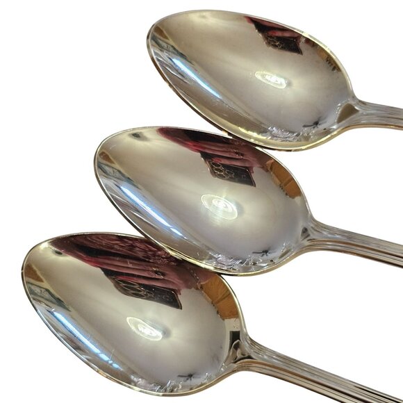 3 Royal Gallery Gold Ribbed Soup Spoons 8.25" ridges fan fancy elegant romance - Picture 3 of 8